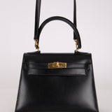 Ultra-Rare Hermès 1962 Noir Box Top Handle Kelly 20 Sellier GHW