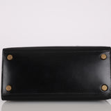 Ultra-Rare Hermès 1962 Noir Box Top Handle Kelly 20 Sellier GHW