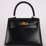 Ultra-Rare Hermès 1962 Noir Box Top Handle Kelly 20 Sellier GHW