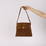 Chanel 1998 Cognac Suede Turnlock Kelly Shoulder Bag 24K GP