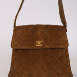 Chanel 1998 Cognac Suede Turnlock Kelly Shoulder Bag 24K GP