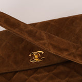 Chanel 1998 Cognac Suede Turnlock Kelly Shoulder Bag 24K GP