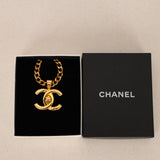 Chanel 1996 CC Double Turnlock Pendant Necklace 24K GP