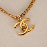 Chanel 1996 CC Double Turnlock Pendant Necklace 24K GP