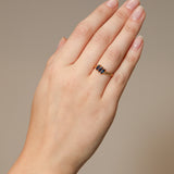 18K Yellow Gold Sapphire Trilogy Ridge Ring, Size US 6