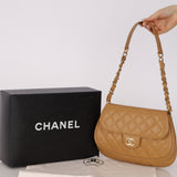 Rare Chanel 2004 Beige Caviar Quilted Turnlock Half Moon Flap 24K GP