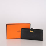 Hermès 1996 Noir Veau Courchevel Bearn Long Wallet GHW