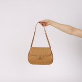 Rare Chanel 2004 Beige Caviar Quilted Turnlock Half Moon Flap 24K GP