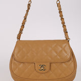 Rare Chanel 2004 Beige Caviar Quilted Turnlock Half Moon Flap 24K GP