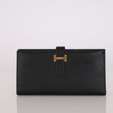 Hermès 1996 Noir Veau Courchevel Bearn Long Wallet GHW