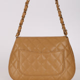 Rare Chanel 2004 Beige Caviar Quilted Turnlock Half Moon Flap 24K GP