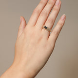 Vintage 1980's 18K Yellow Gold Sapphire and Baguette Diamond Cluster Ring, Size US 5.75