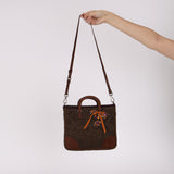 Prada Embellished Tweed Brown Top Handle Bag