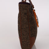 Prada Embellished Tweed Brown Top Handle Bag