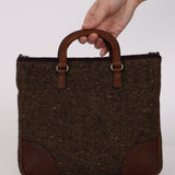 Prada Embellished Tweed Brown Top Handle Bag