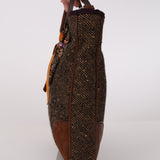 Prada Embellished Tweed Brown Top Handle Bag