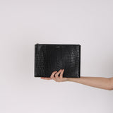 Saint Laurent Black Croc Embossed Clutch