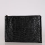 Saint Laurent Black Croc Embossed Clutch