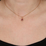 18K Yellow Gold and Ruby Flower Halo Pendant Necklace
