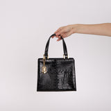 Yves Saint Laurent Black Croc Embossed Stitch Tote