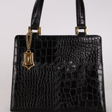 Yves Saint Laurent Black Croc Embossed Stitch Tote