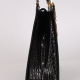 Yves Saint Laurent Black Croc Embossed Stitch Tote