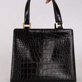 Yves Saint Laurent Black Croc Embossed Stitch Tote