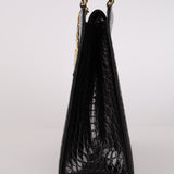 Yves Saint Laurent Black Croc Embossed Stitch Tote