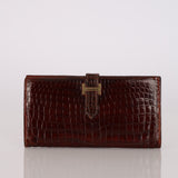 Hermès 2004 Rouge H Niloticus Crocodile Bearn Long Wallet GHW