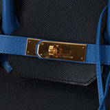 Hermès 1994 Bleu France and Bleu Indigo Courchevel Birkin 35 Retourne GHW