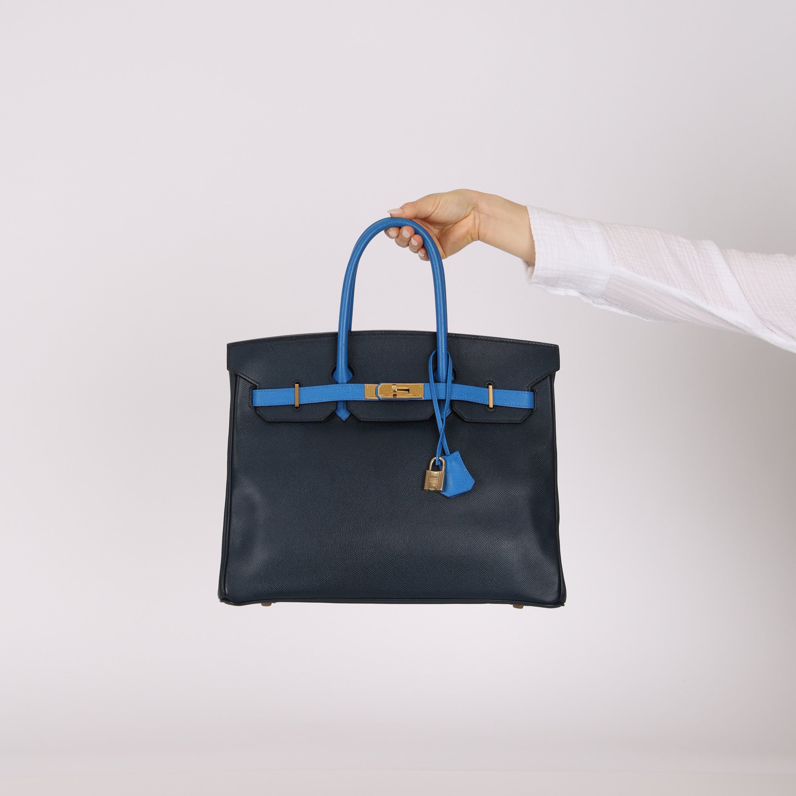 Hermès 1994 Bleu France and Bleu Indigo Courchevel Birkin 35 Retourne GHW