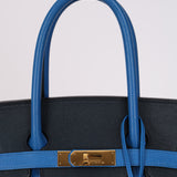Hermès 1994 Bleu France and Bleu Indigo Courchevel Birkin 35 Retourne GHW