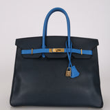Hermès 1994 Bleu France and Bleu Indigo Courchevel Birkin 35 Retourne GHW