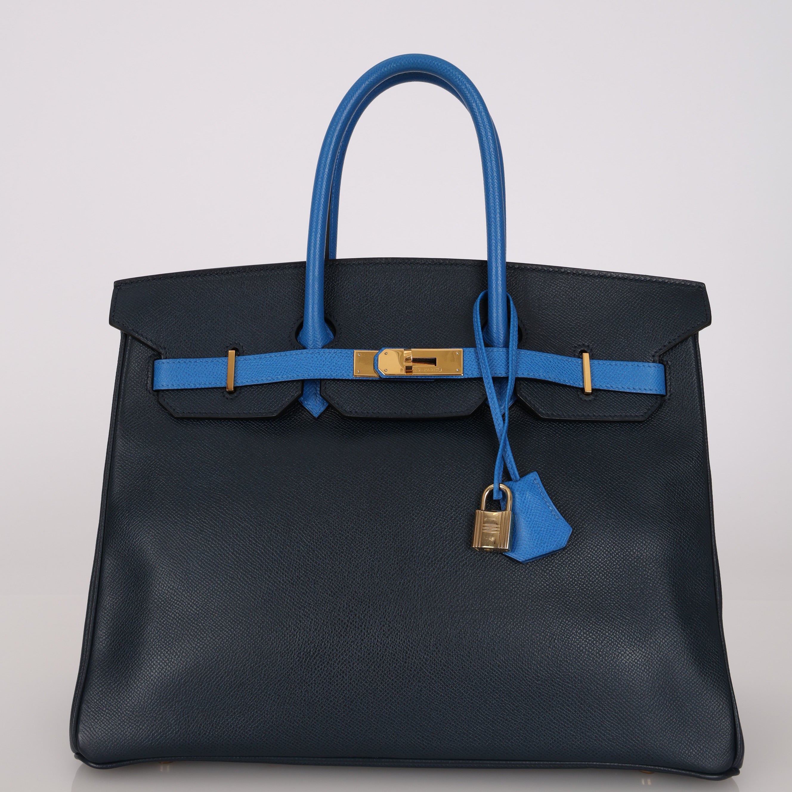 Hermès 1994 Bleu France and Bleu Indigo Courchevel Birkin 35 Retourne GHW