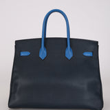 Hermès 1994 Bleu France and Bleu Indigo Courchevel Birkin 35 Retourne GHW