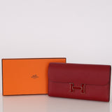 Hermès 2017 Rouge Grenat Epsom Enamel Constance Long Wallet GHW