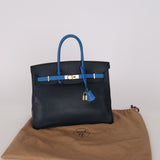 Hermès 1994 Bleu France and Bleu Indigo Courchevel Birkin 35 Retourne GHW