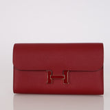 Hermès 2017 Rouge Grenat Epsom Enamel Constance Long Wallet GHW