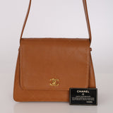 Chanel 1998 Caramel Caviar Trapezoid Single Flap Kelly Shoulder Bag 24K GP