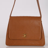 Chanel 1998 Caramel Caviar Trapezoid Single Flap Kelly Shoulder Bag 24K GP