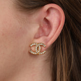 Chanel CC Crystal Clip-On Earrings 24K GP