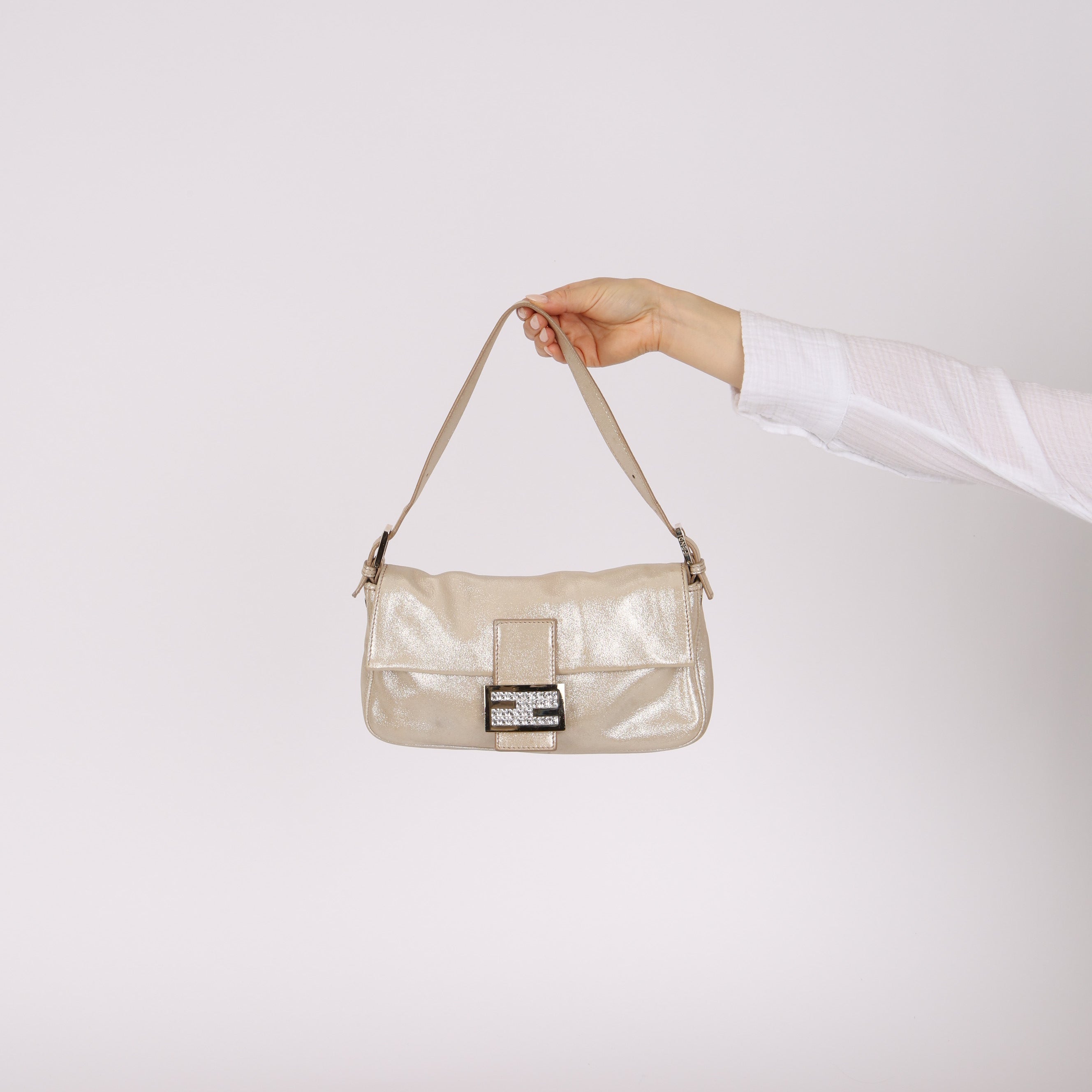 Fendi Metallic Gold Crystal Baguette