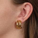 Chanel Logo Cutout Clip-On Huggie Earrings 24K GP