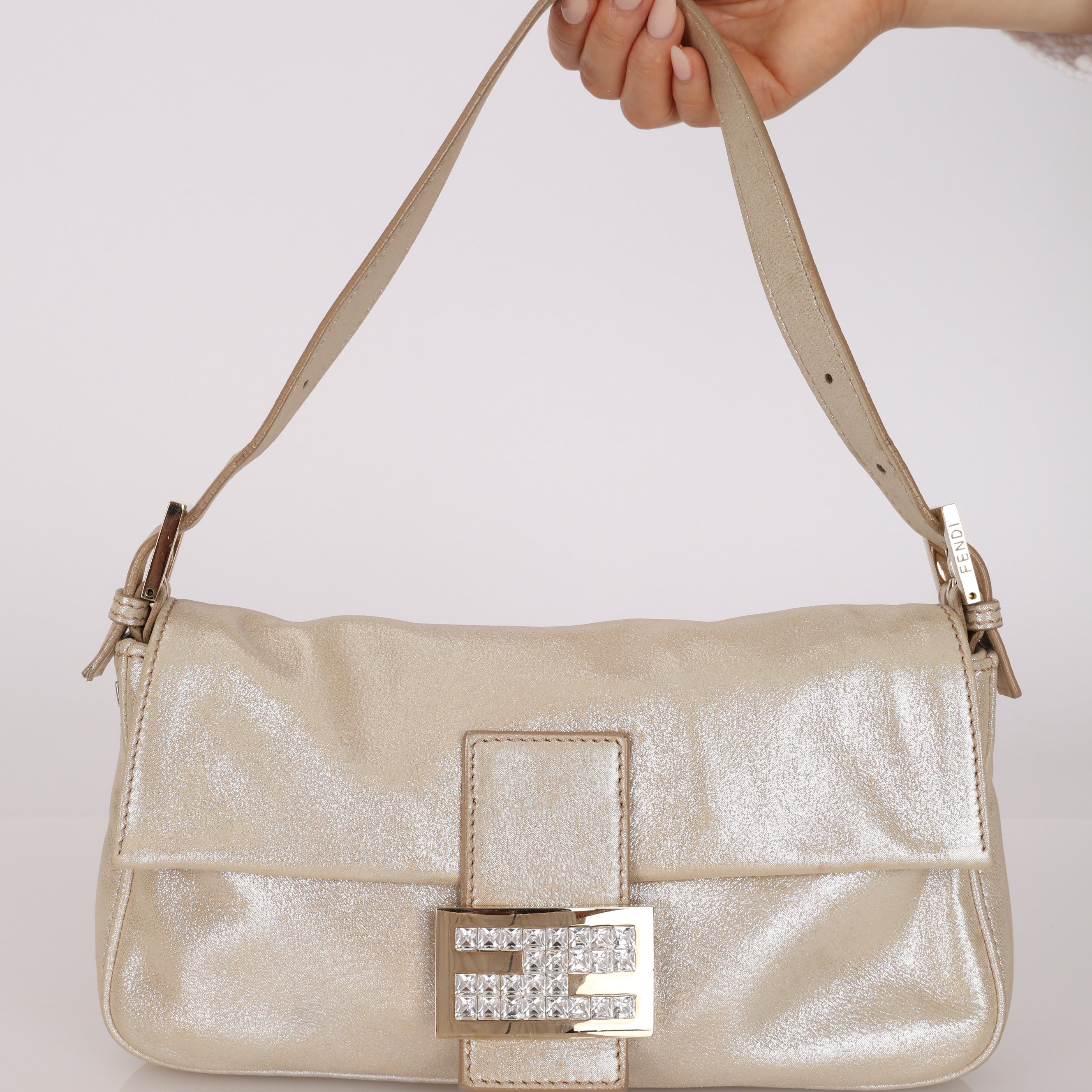 Fendi Metallic Gold Crystal Baguette