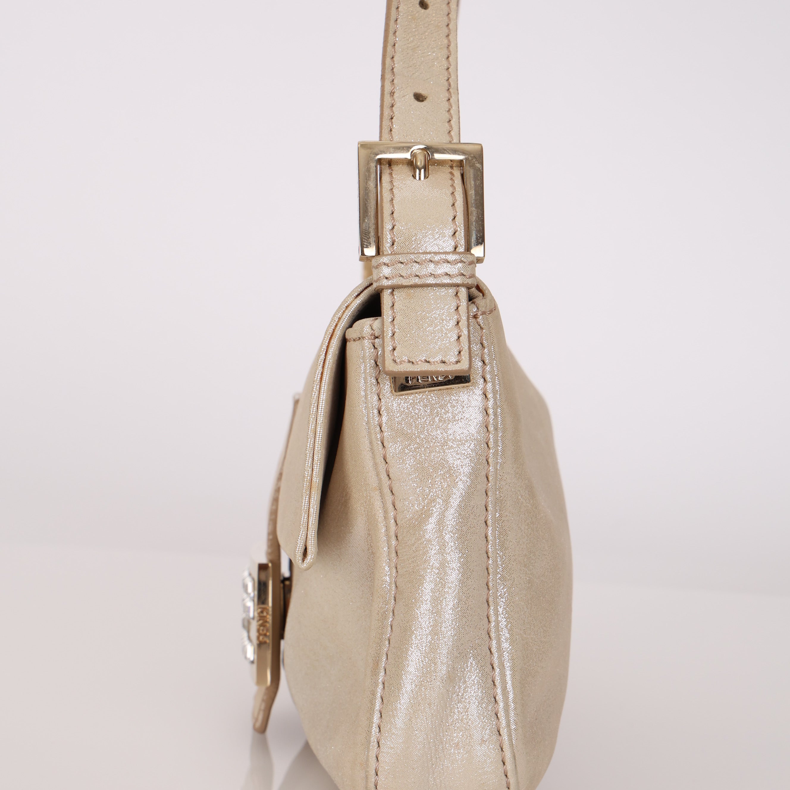 Fendi Metallic Gold Crystal Baguette