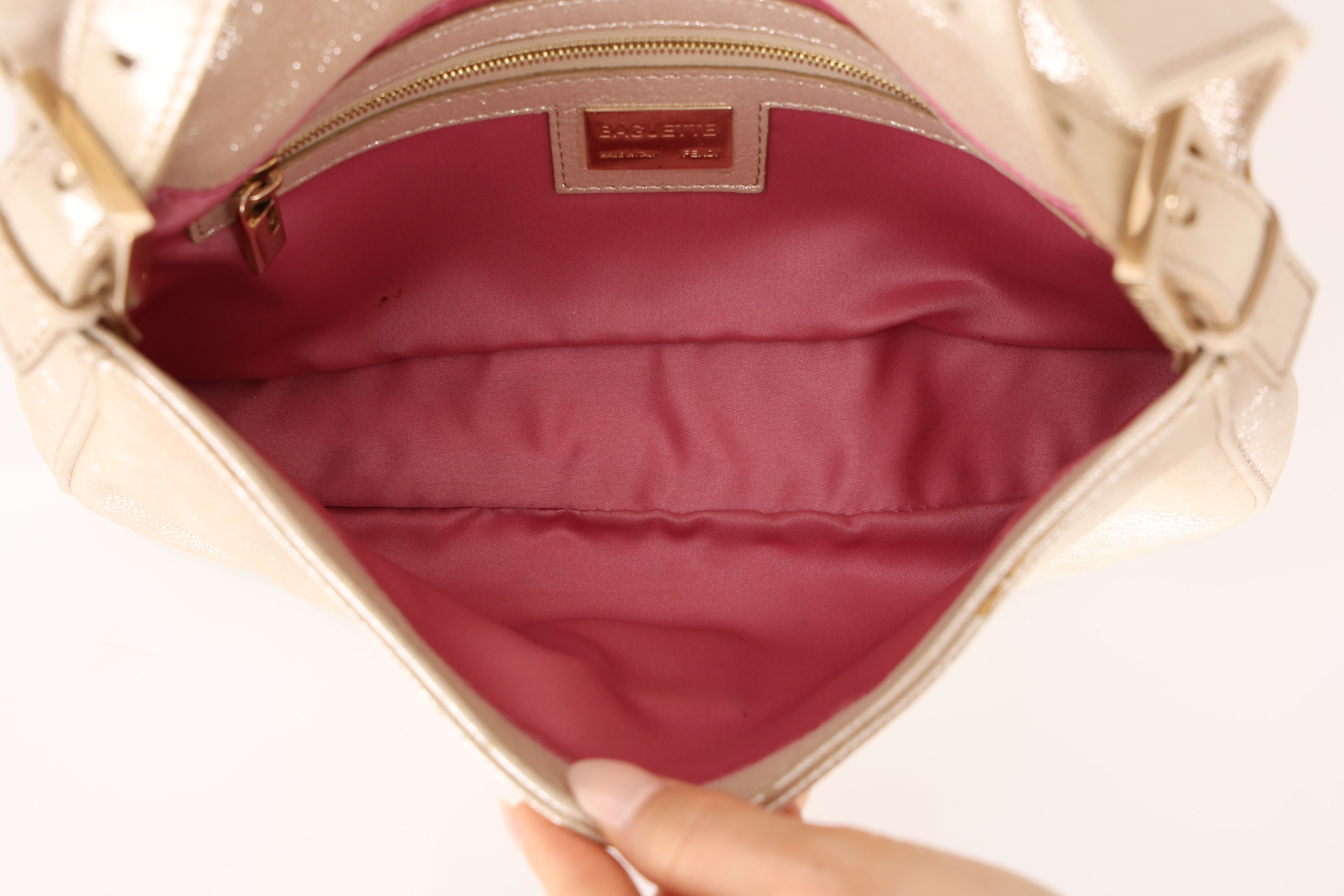Fendi Metallic Gold Crystal Baguette