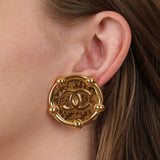 Chanel 1989 Oversized Helm Clip-On Earrings 24K GP