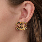 Chanel 2002 Enamel CC Clip-On Earrings 24K GP