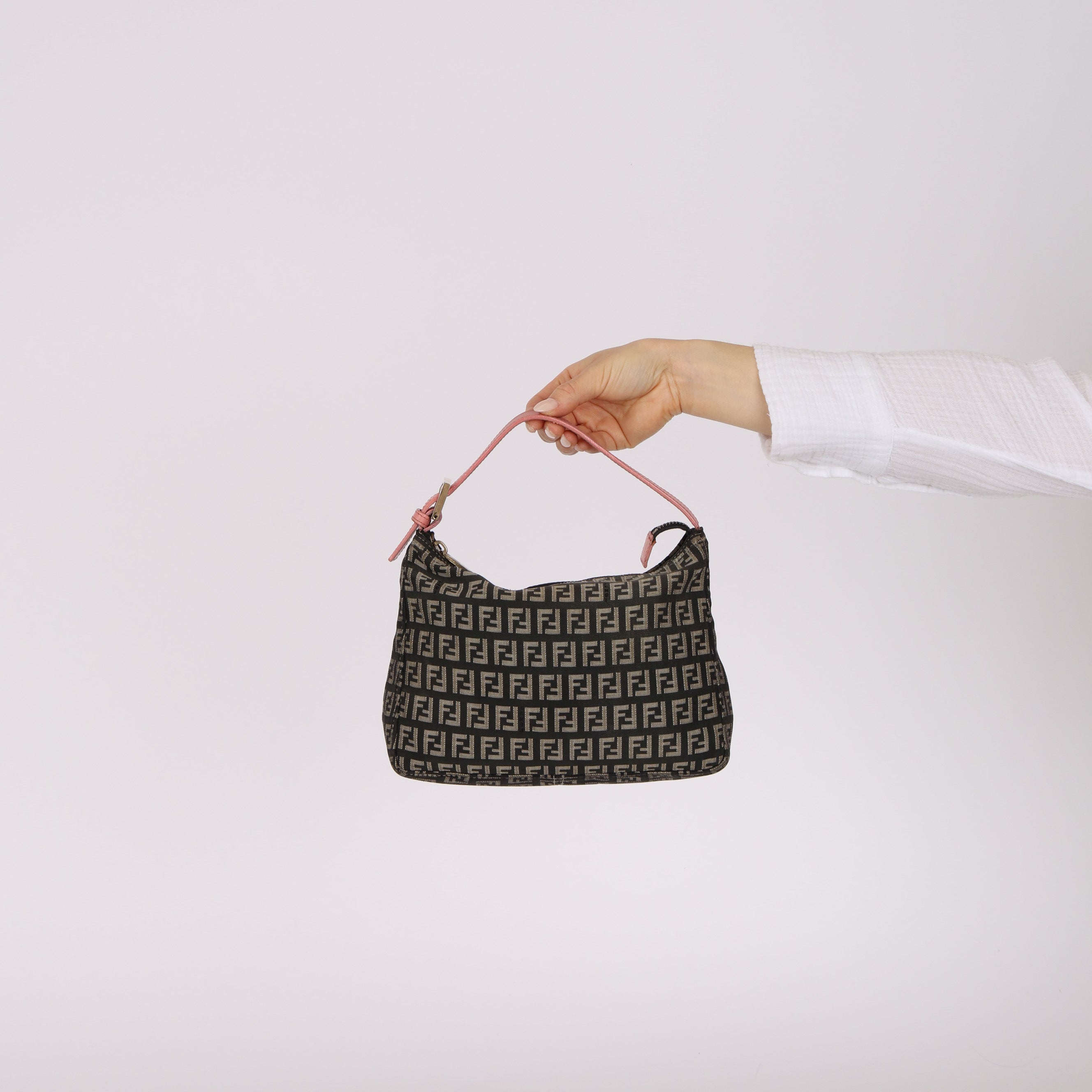 Fendi Charcoal and Coral Zucchino Mini Pochette