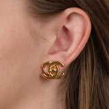 Chanel 1996 Small CC Turnlock Clip-On Earrings 24K GP